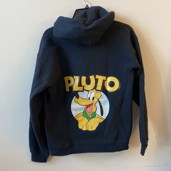 DISNEY | Pluto Black Hooded Zippered Cotton Sweatshirt unisex Small - Picture 2 of 8